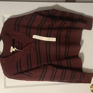 A.N.A BRAND WOMEN'S WINE STRIPED PULLOVER SWEATER SIZE LARGE
